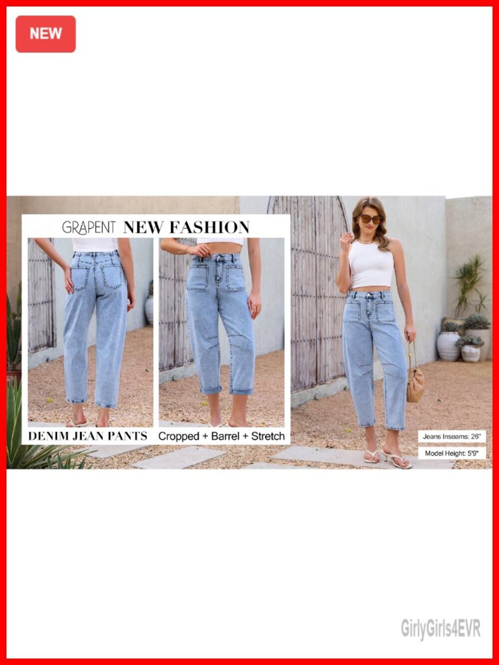 Barrel Jeans High Waisted Cropped Patch Pocket Baggy Stretch Denim - Picture 6 of 6